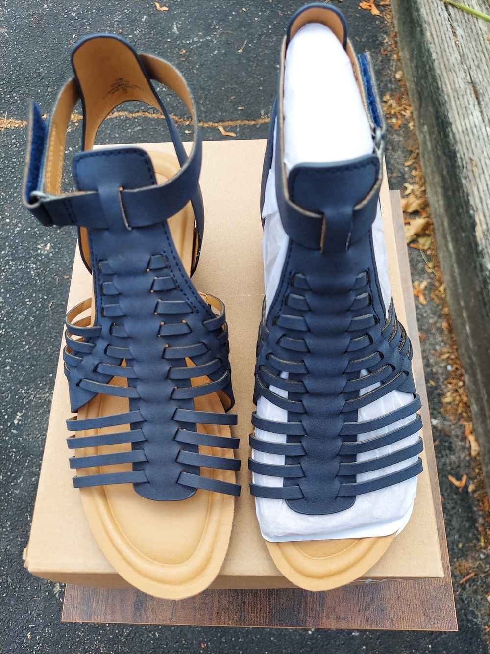 Earth Hattie3 Navy Blue Woven Strappy Wedge Sandals Women's Size 11M Cottagecore - Picture 3 of 11